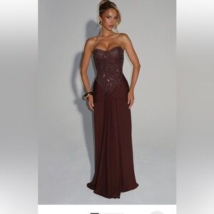Elegant Strapless Brown Dress